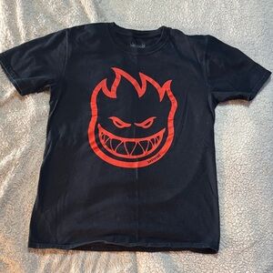 Spitfire Black Tee with Red Flame Face Graphic - Kids